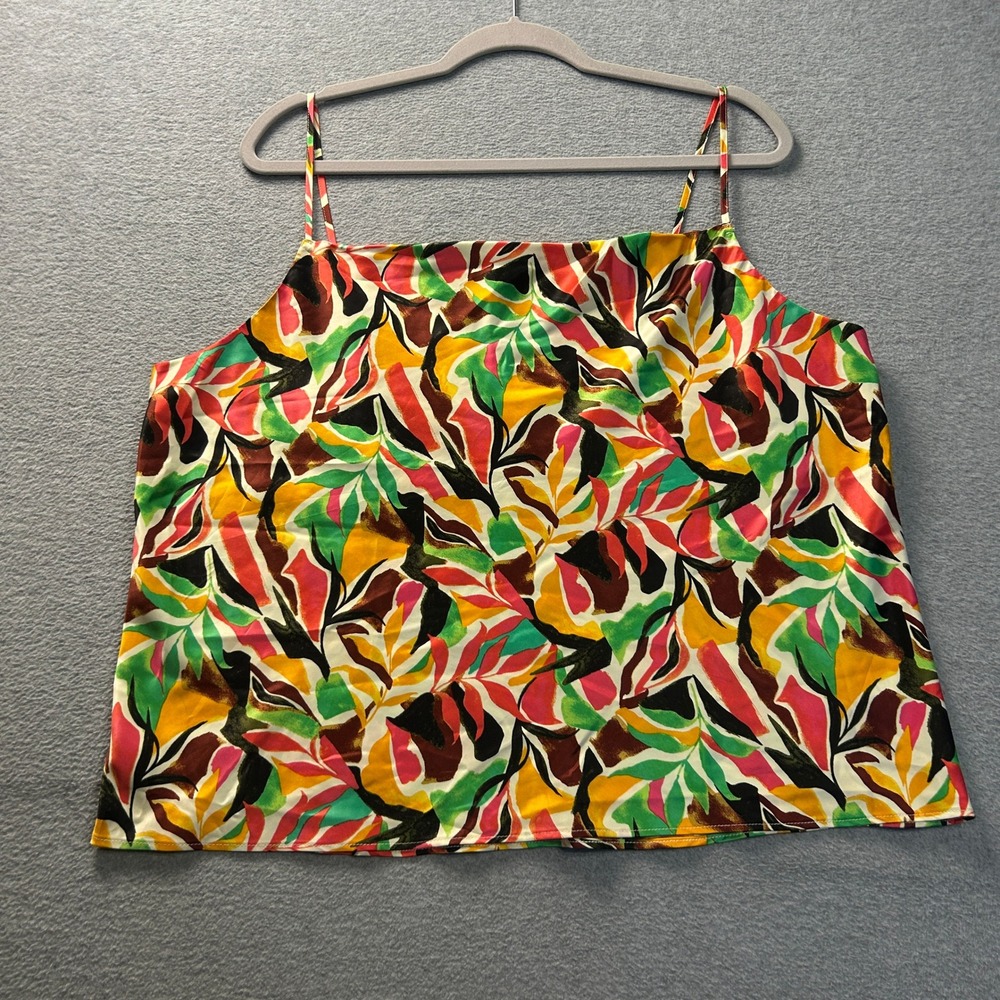 Nine West Cami Tank Top Womens XL Tropical Leaf Print Multicolor Resort Style